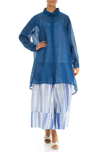 Weite Beinbündchen Blau Gestreifte Leinen Culottes