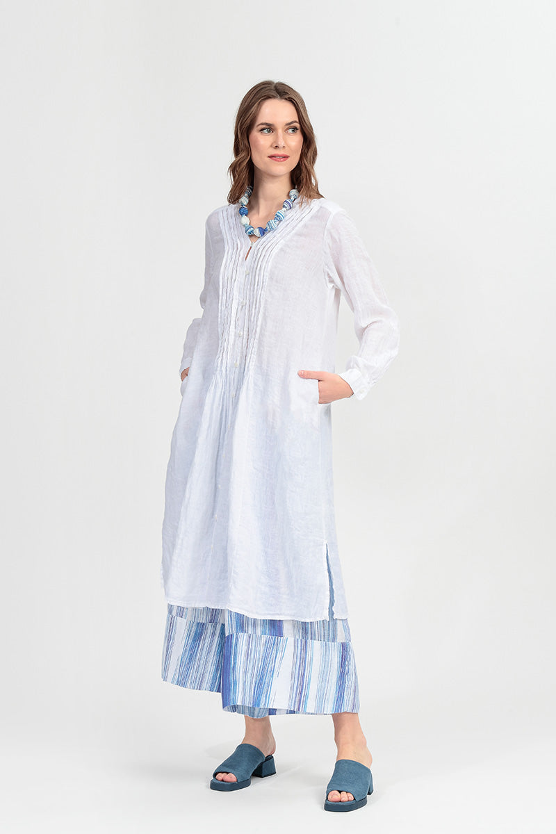 Weite Beinbündchen Blau Gestreifte Leinen Culottes