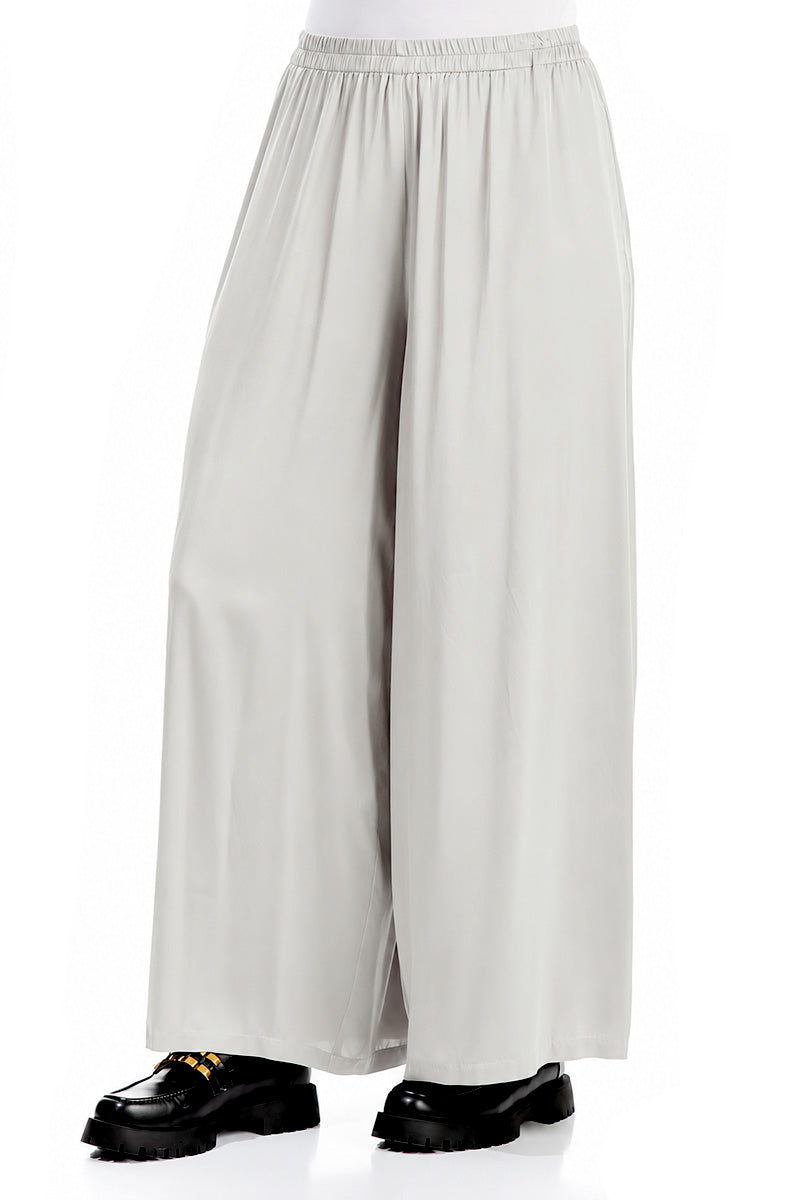 Wide Leg Pearl Grey Silk Trousers