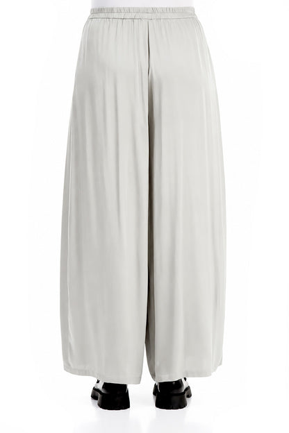 Wide Leg Pearl Grey Silk Trousers