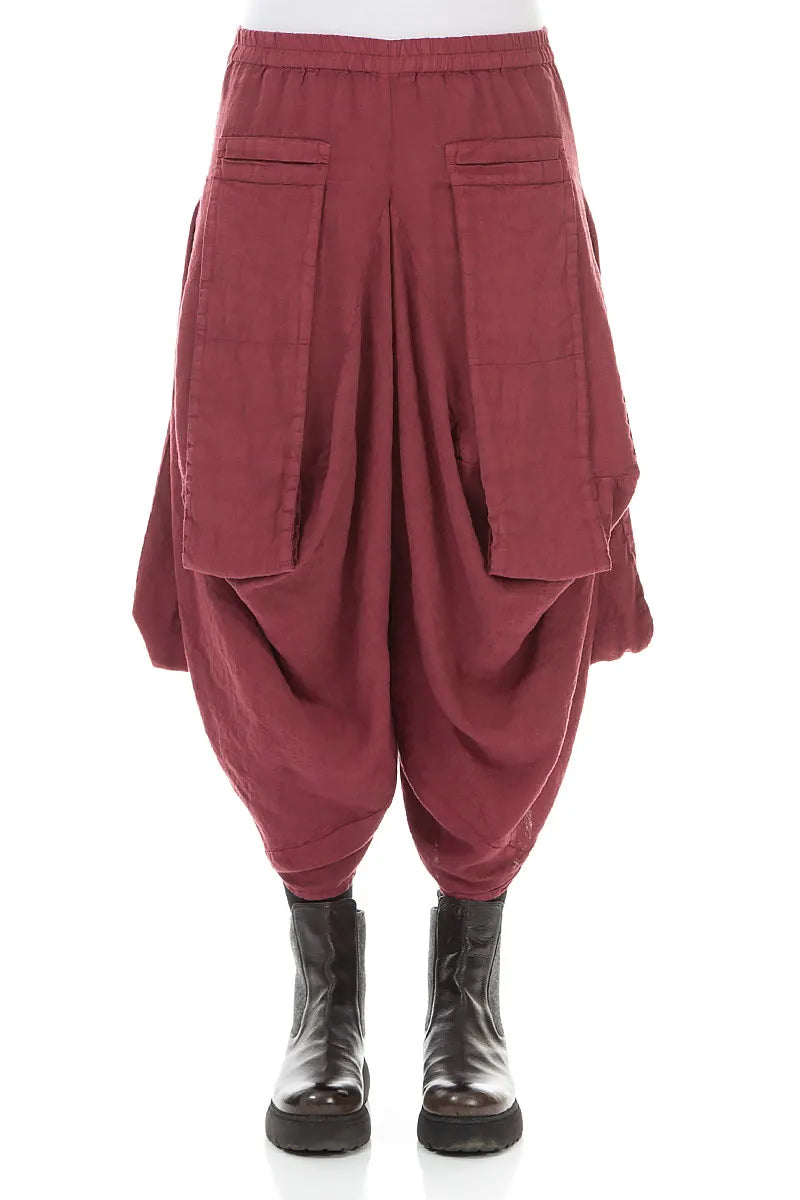 Wide Leg Pockets Antique Ruby Linen Trousers 1