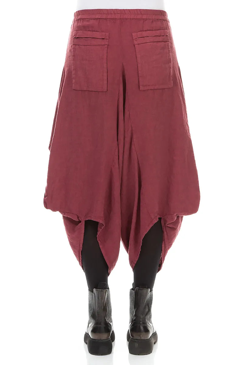Wide Leg Pockets Antique Ruby Linen Trousers 2