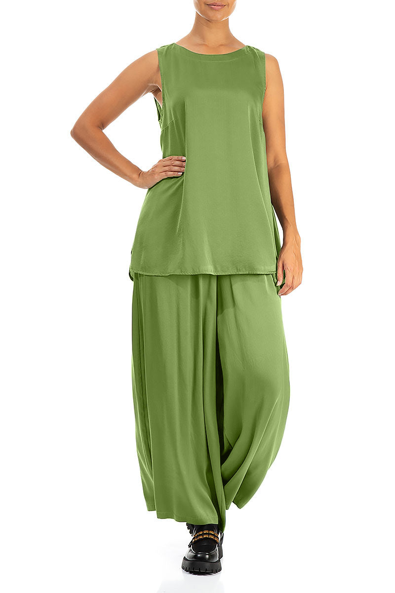 Wide Leg Shamrock Green Silk Trousers