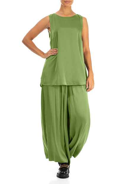Wide Leg Shamrock Green Silk Trousers