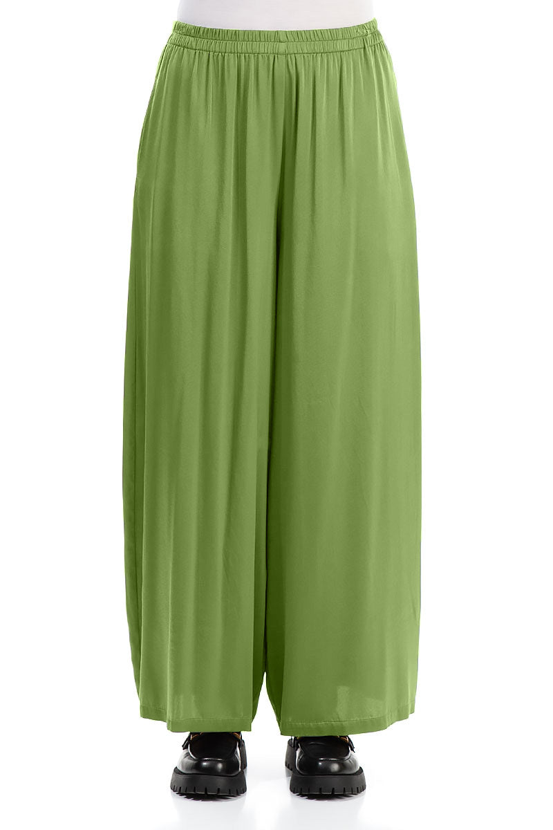 Wide Leg Shamrock Green Silk Trousers