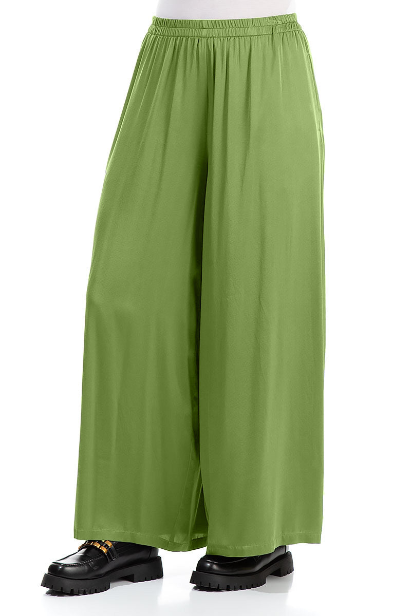 Wide Leg Shamrock Green Silk Trousers