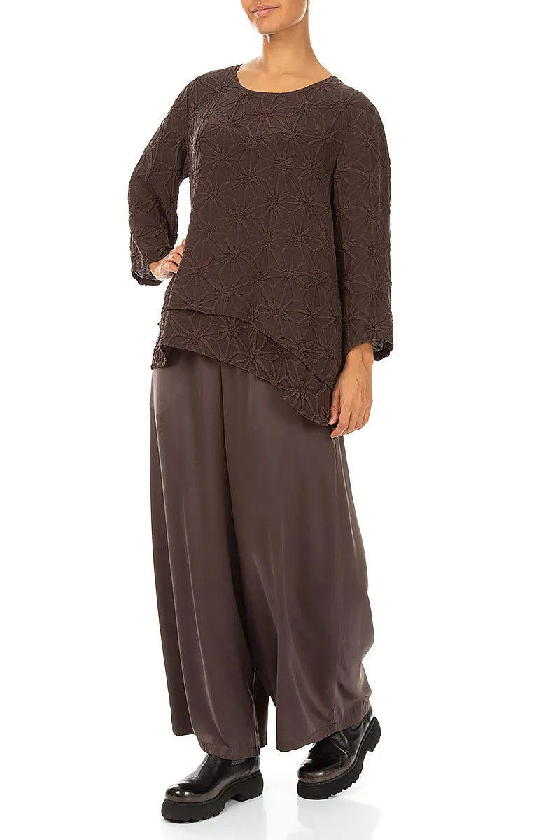 Pantalon large brun truffe en Soie