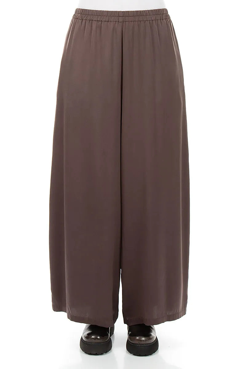 Pantalon large brun truffe en Soie
