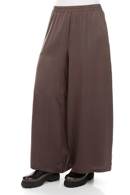 Pantalon large brun truffe en Soie