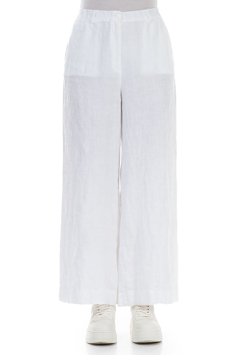 Wide Leg White Linen Trousers 1