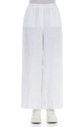 Wide Leg White Linen Trousers 1