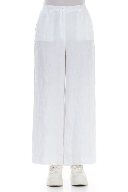 Wide Leg White Linen Trousers 1