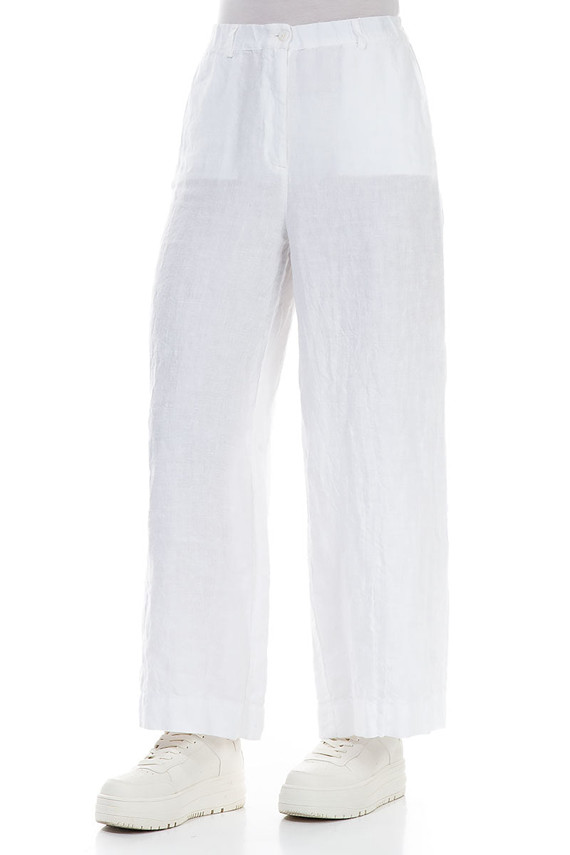 Wide Leg White Linen Trousers 3