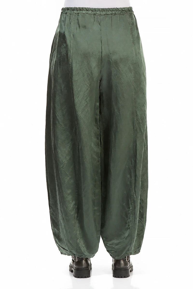 Wide Long Olive Silk Linen Trousers 2