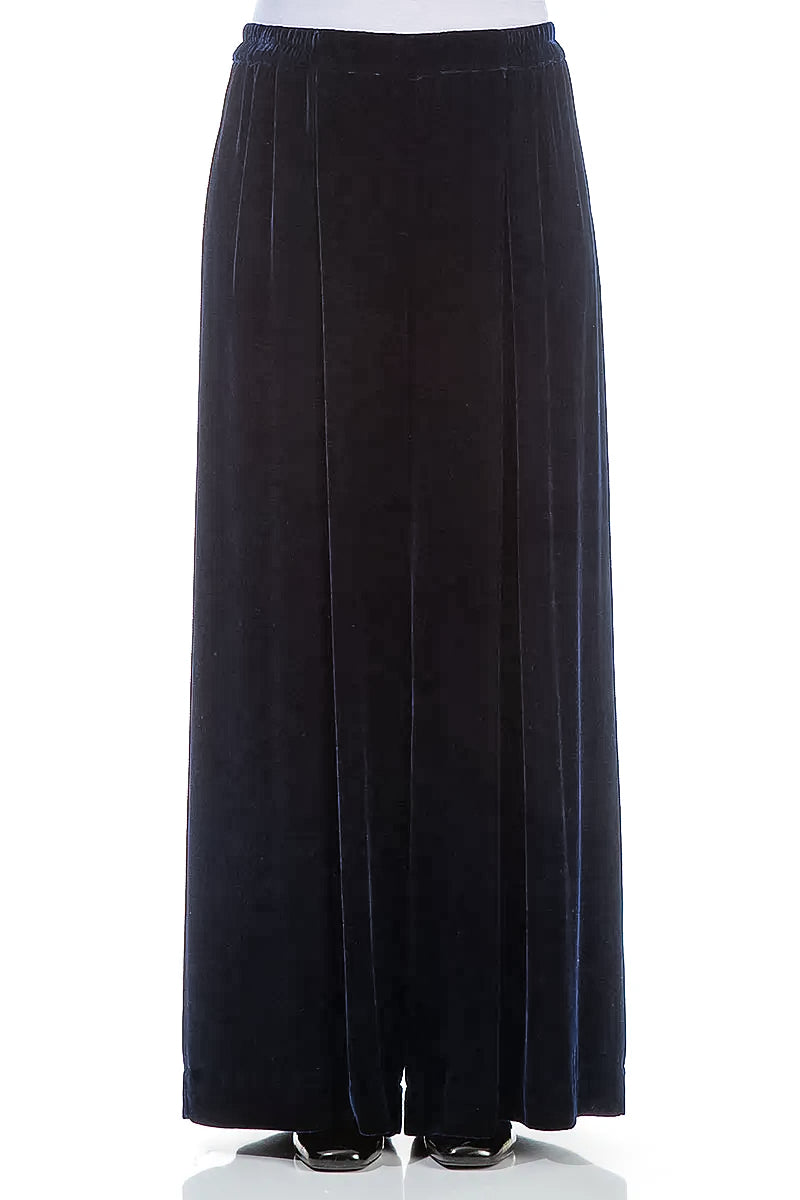 Wide Long Royal Blue Silk Velvet Trousers