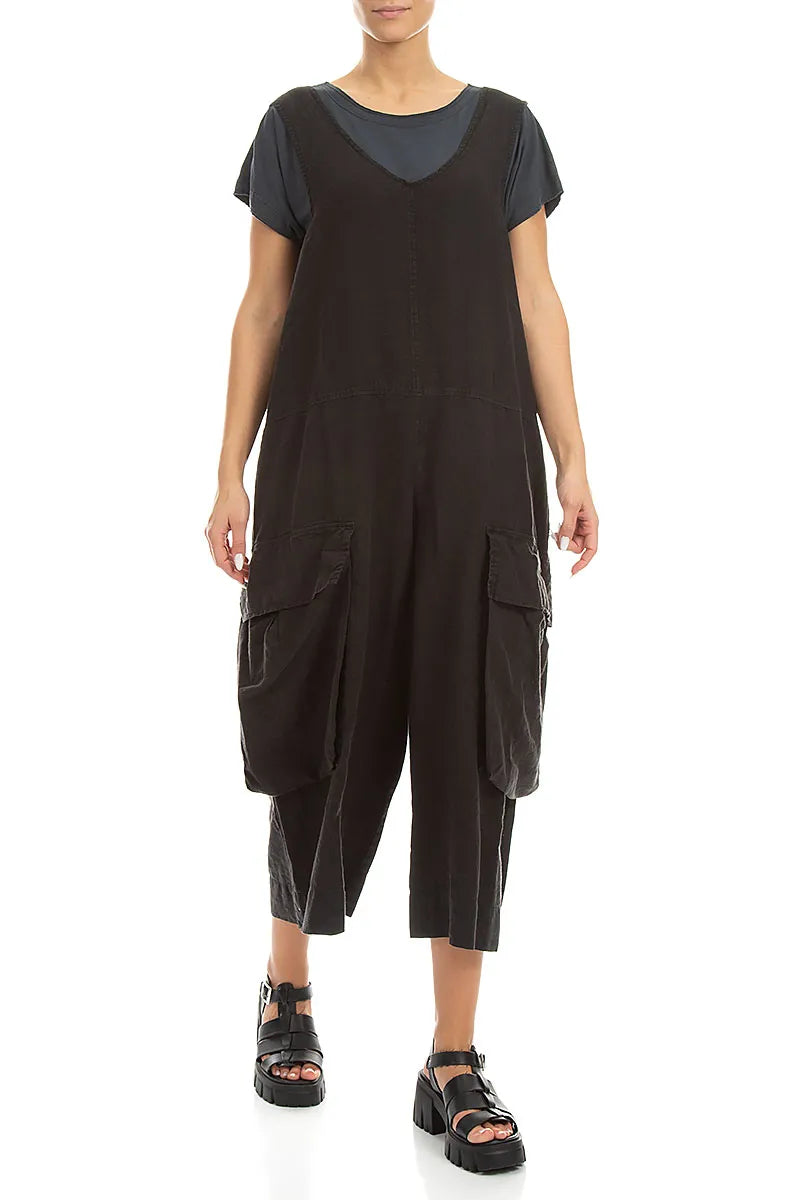 Wide Loose Black Linen Jumpsuit 3