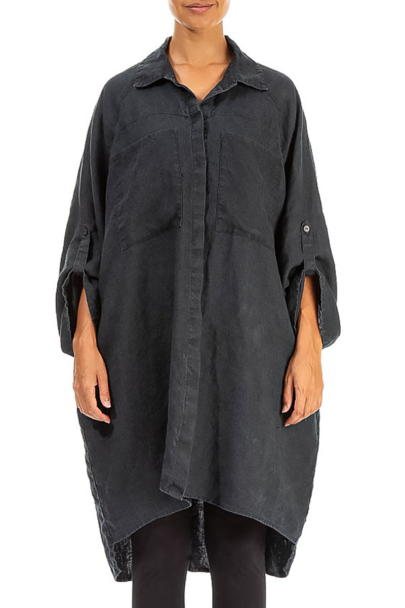 Chemise ample en lin noir