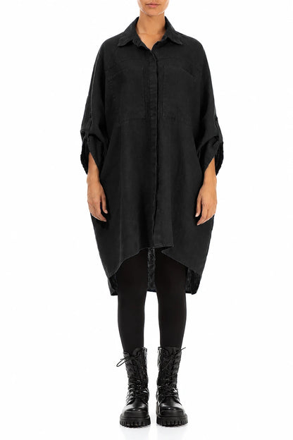 Wide Loose Black Linen Shirt