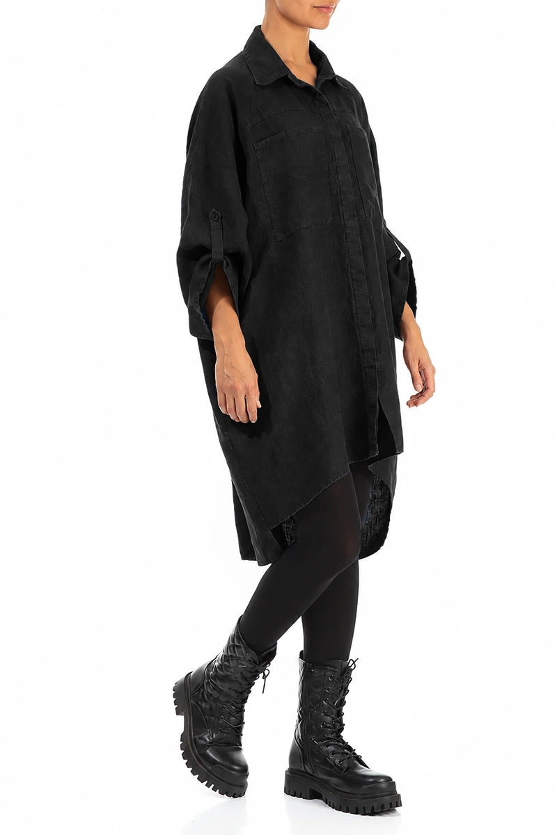 Wide Loose Black Linen Shirt