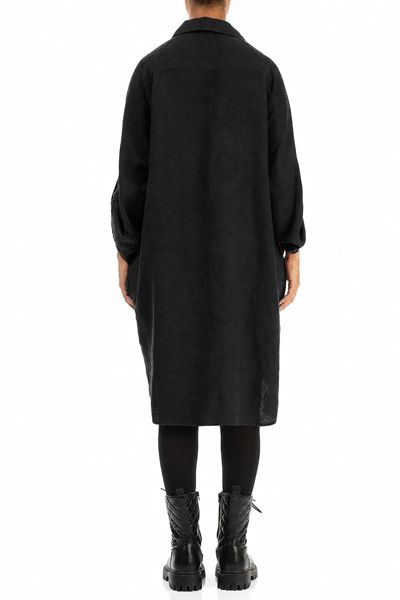 Wide Loose Black Linen Shirt