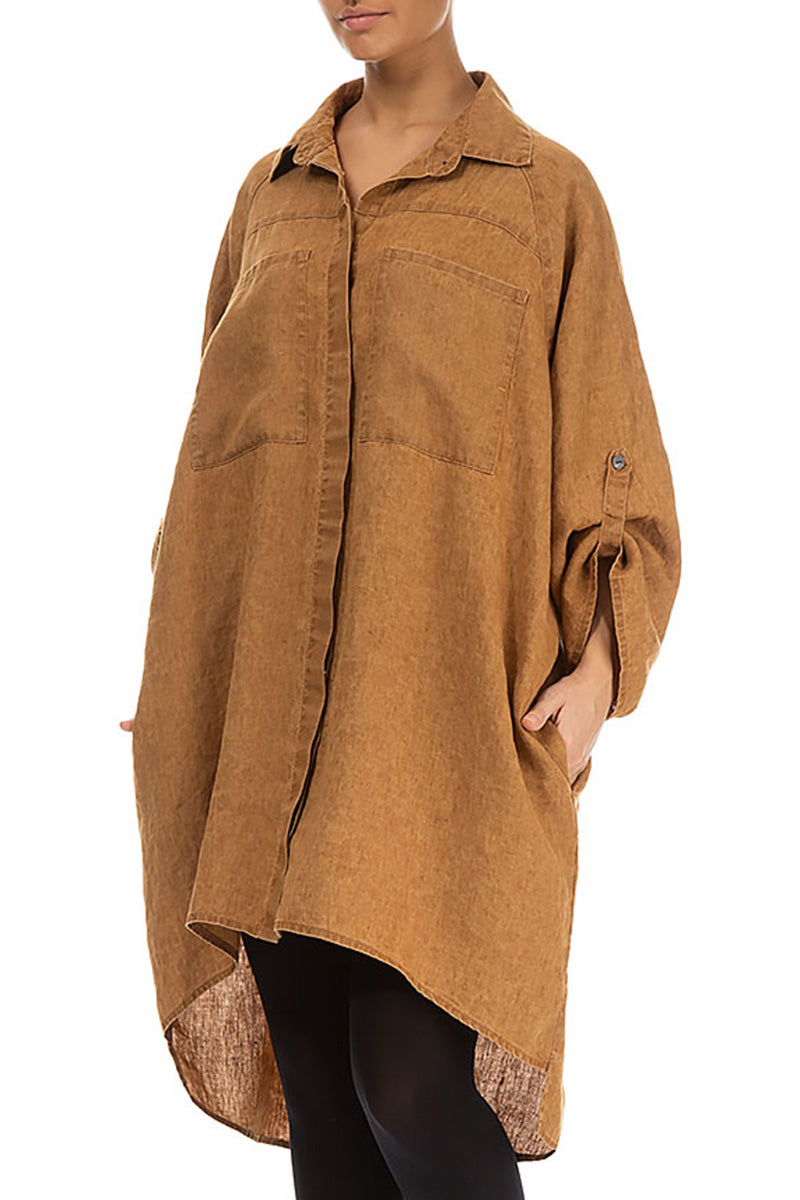 Wide Loose Caramel Linen Shirt 3