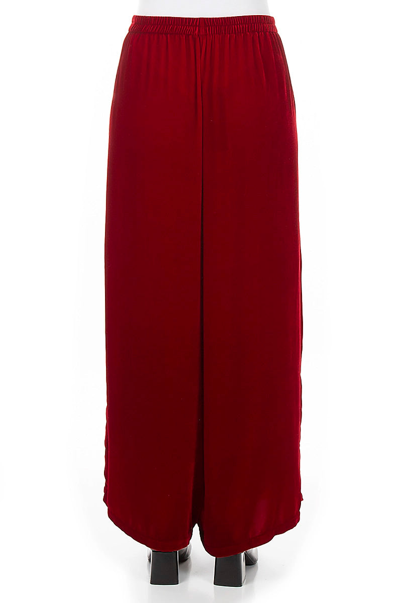 Pantalon large et ample en velours de soie rouge cerise