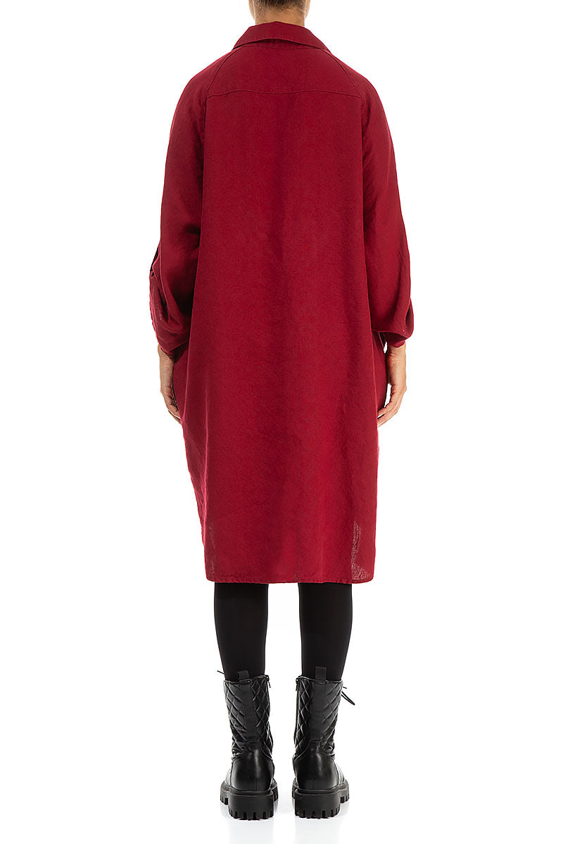 Wide Loose Dark Red Linen Shirt