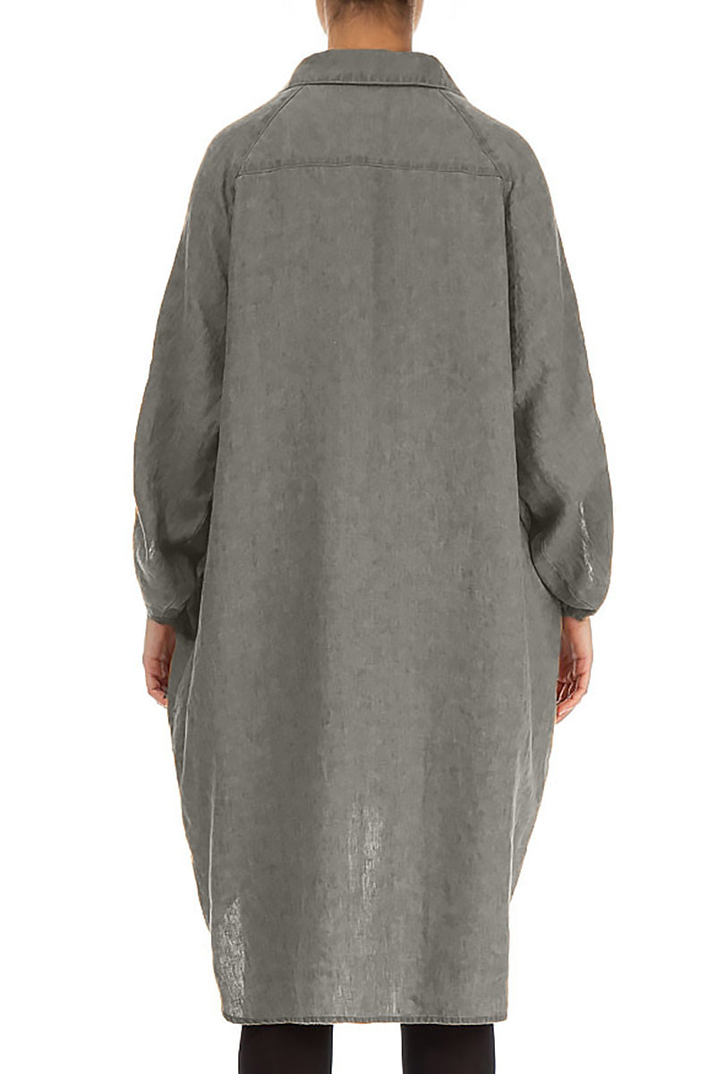 Weites, lockeres Leinenhemd in Grau