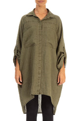 Wide Loose Khaki Linen Shirt 1