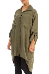 Wide Loose Khaki Linen Shirt 3