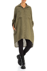 Wide Loose Khaki Linen Shirt 4