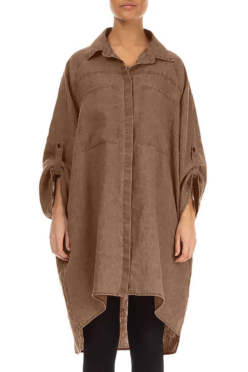 Wide Loose Mocha Linen Shirt