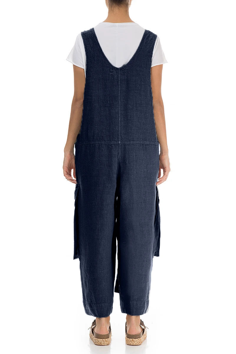 Wide Loose Navy Linen Jumpsuit 2