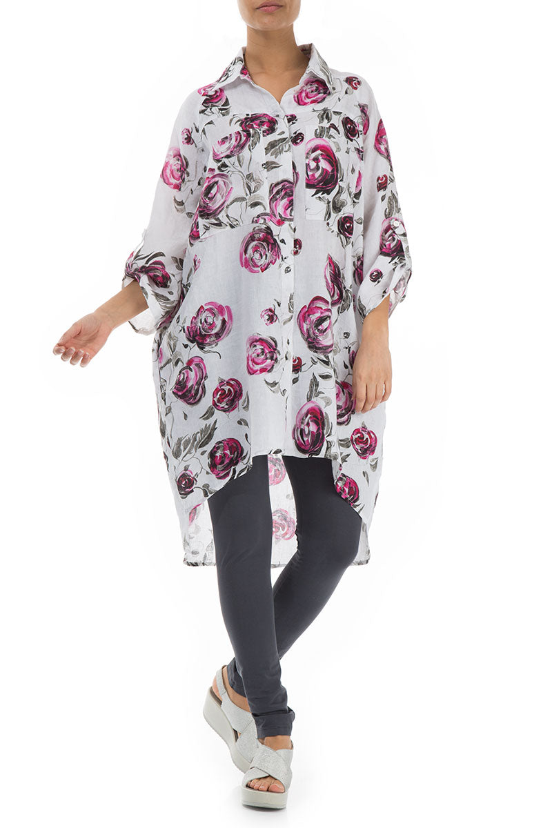 Wide Loose Pink Rose Linen Shirt 4
