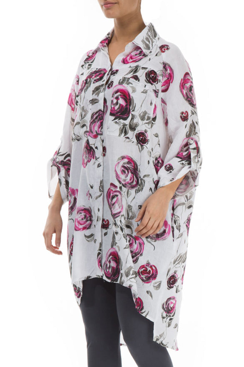 Wide Loose Pink Rose Linen Shirt 3