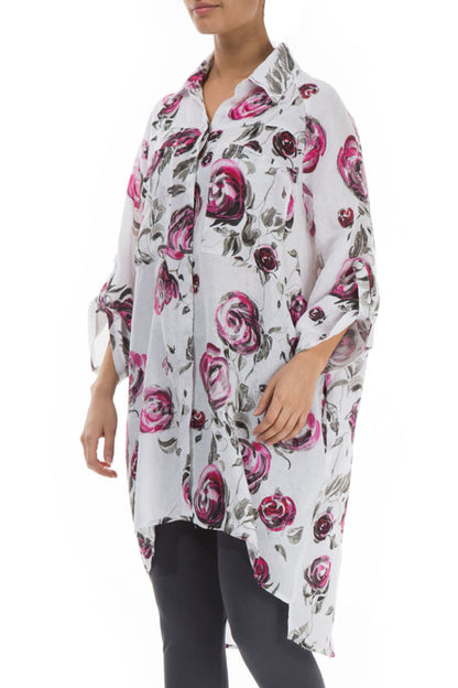 Wide Loose Pink Rose Linen Shirt 3