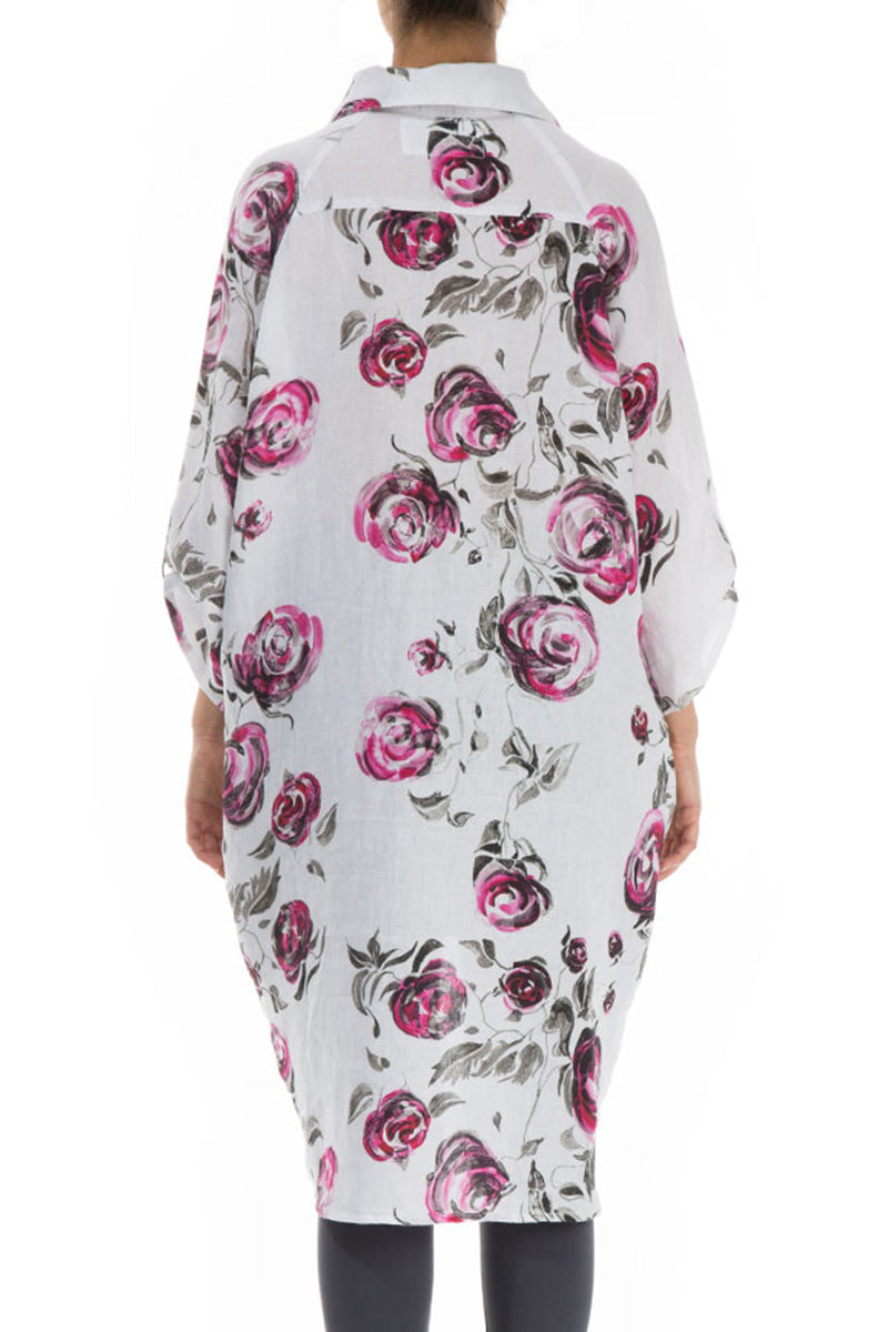 Wide Loose Pink Rose Linen Shirt 2