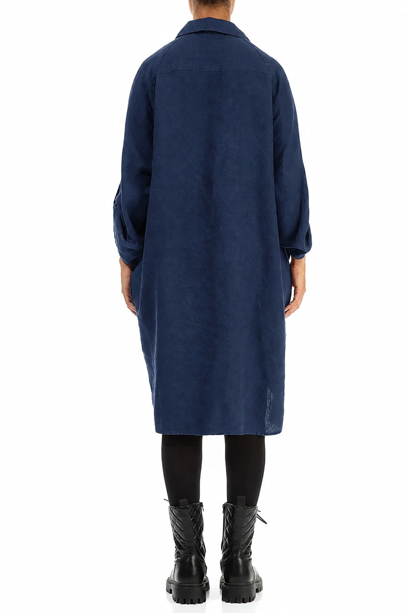 Wide Loose Royal Blue Linen Shirt