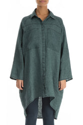 Wide Loose Teal Linen Shirt 1