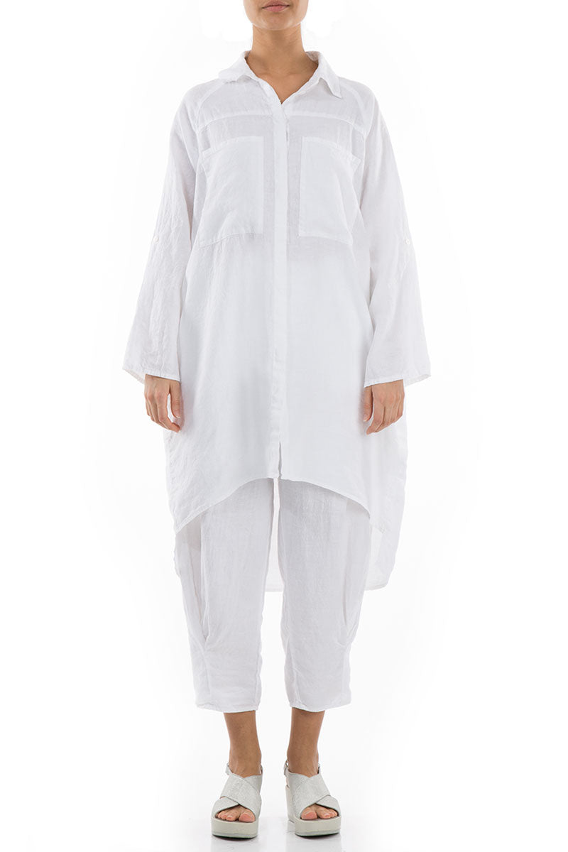 Wide Loose White Linen Shirt