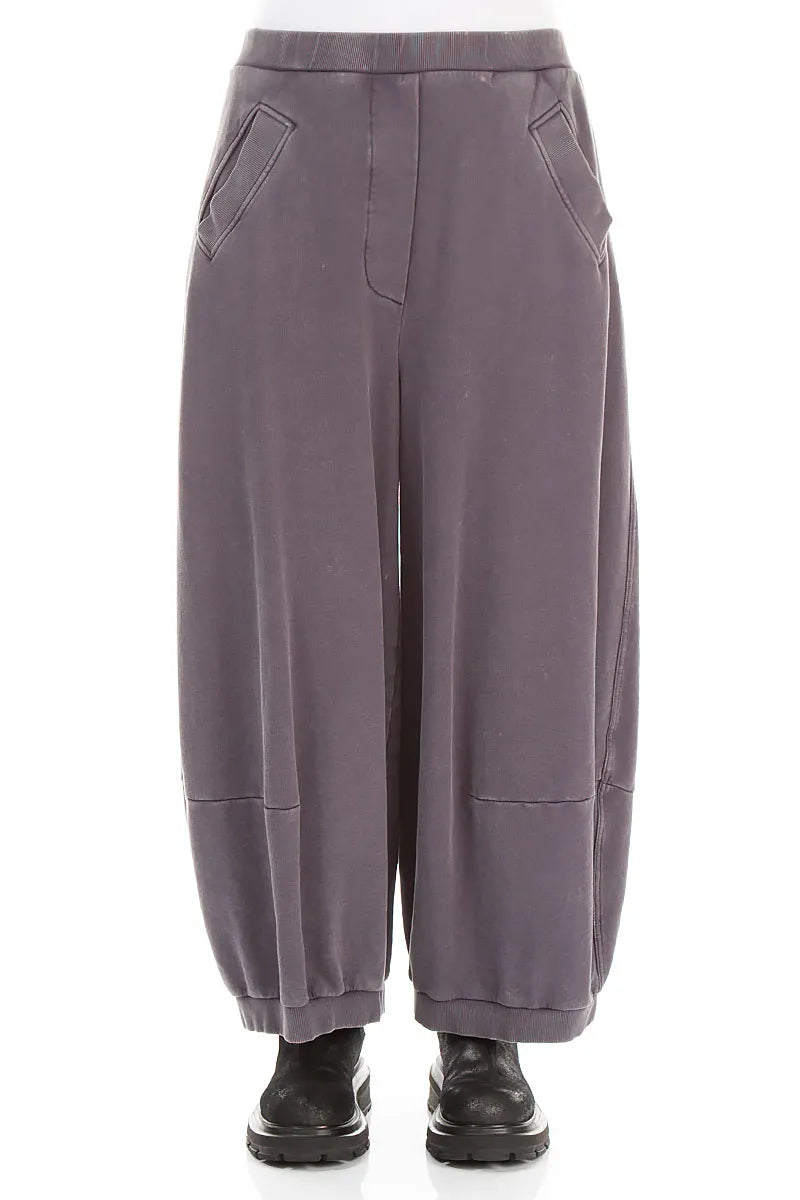 Wide Mauve Grey French Terry Cotton Trousers 1