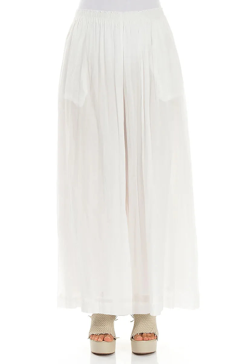 Wide Off White Crumpled Cotton Trousers