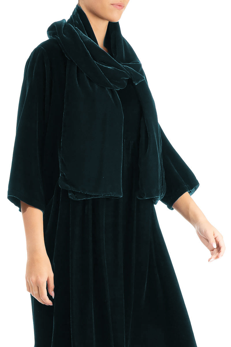 Wide Peacock Silk Velvet Scarf