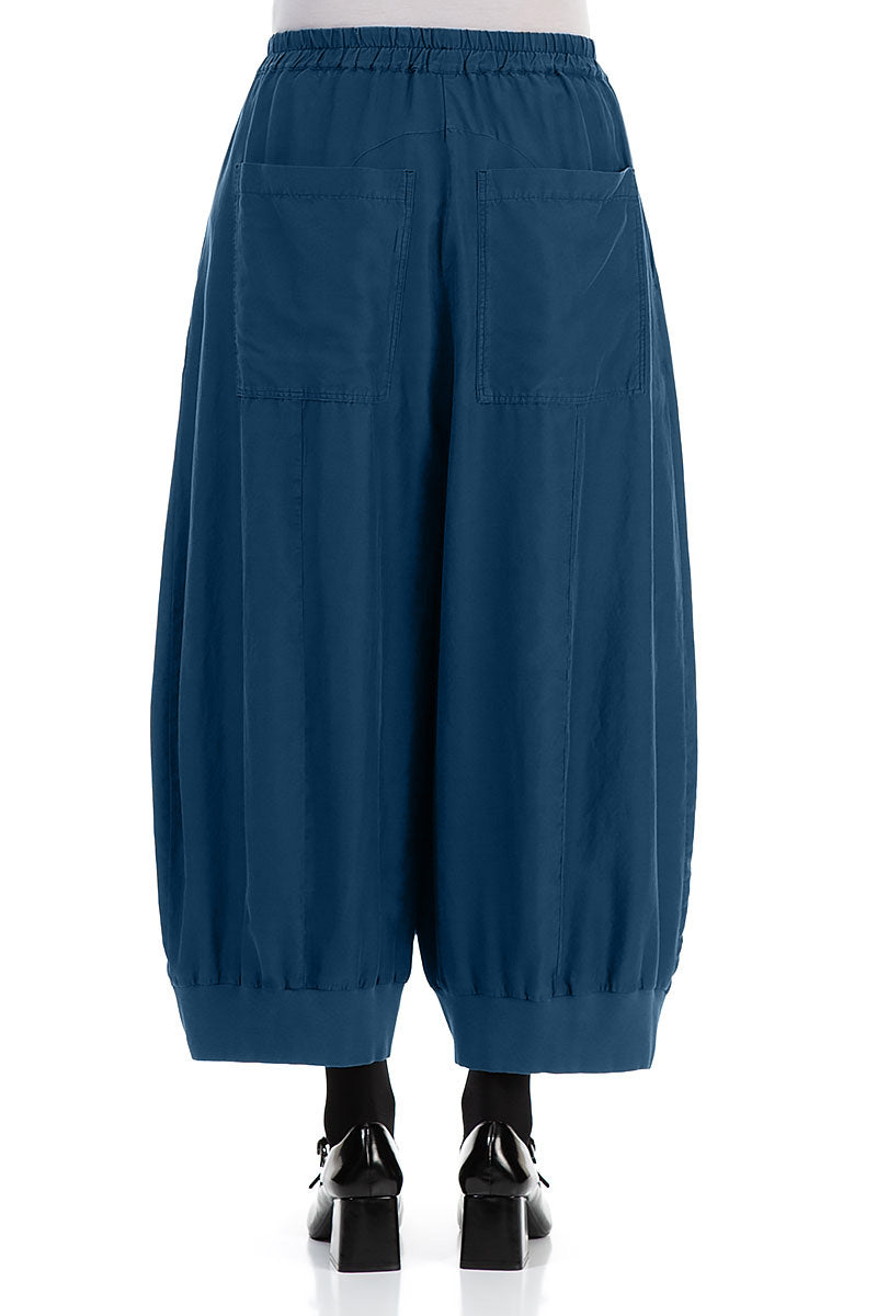 Wide Royal Blue Silk Cotton Trousers 2