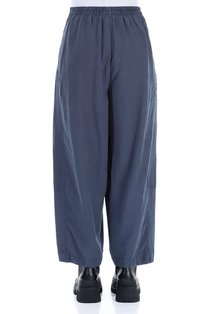 Wide Royal Blue Silk Linen Trousers 2
