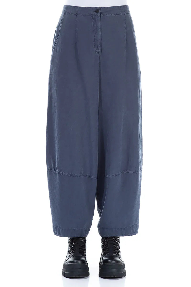 Wide Royal Blue Silk Linen Trousers 1