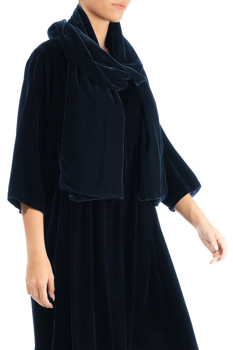 Breiter königsblauer Seidensamtschal