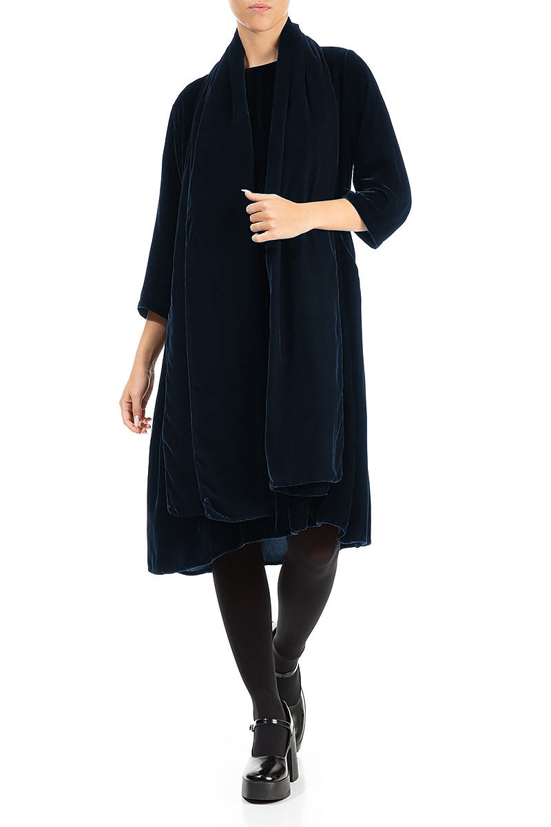 Breiter königsblauer Seidensamtschal