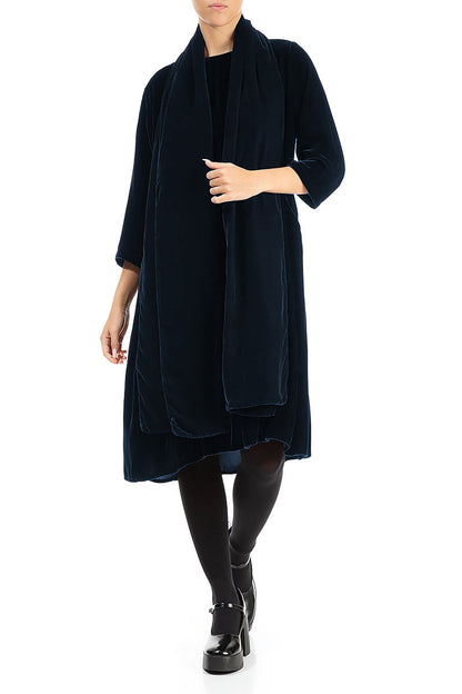 Breiter königsblauer Seidensamtschal