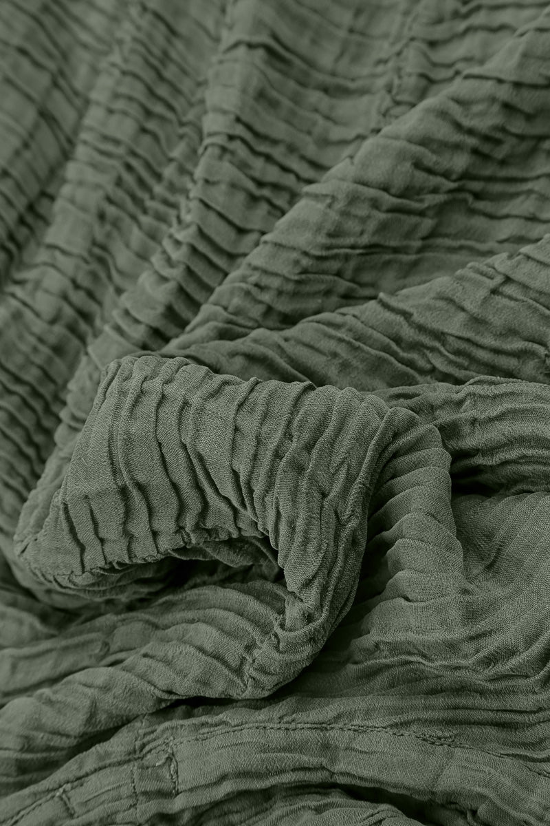 Wide Sage Plissé Silk Kaftan Dress 5